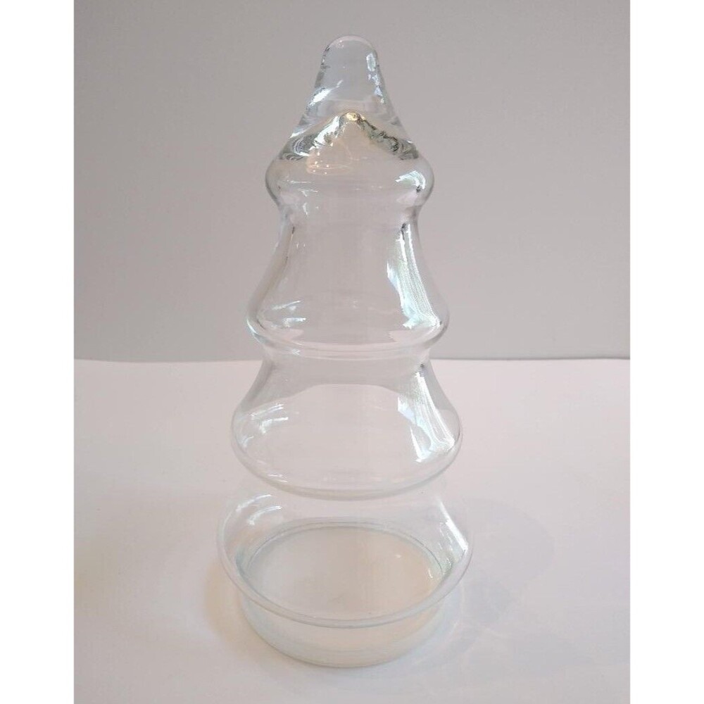 Vintage Clear Glass Christmas Tree Apothecary Jar Plastic Lid Base - Picture 3 of 7